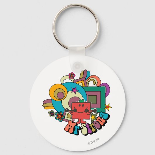 Herr Strong | Psychedelische Wirbel, Sterne & Blum Schlüsselanhänger (Vorderseite)