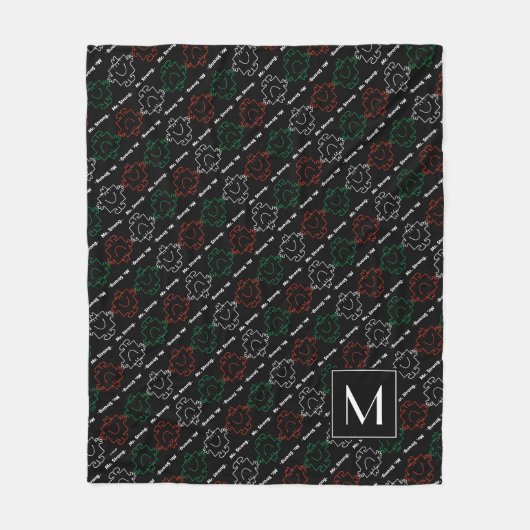 Herr Strong | Rot, Weiß und Grün | Monogramm Fleecedecke (Vorderseite)