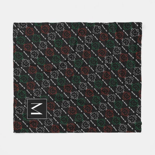Herr Strong | Rot, Weiß und Grün | Monogramm Fleecedecke (Vorderseite (Horizontal))