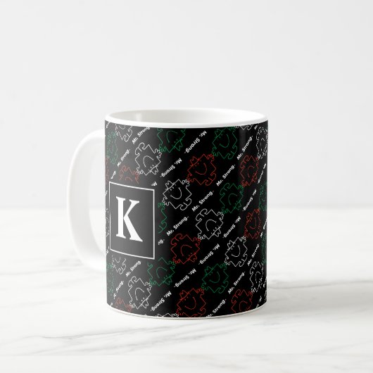 Herr Strong | Rot, Weiß und Grün | Monogramm Kaffeetasse (Vorderseite Links)