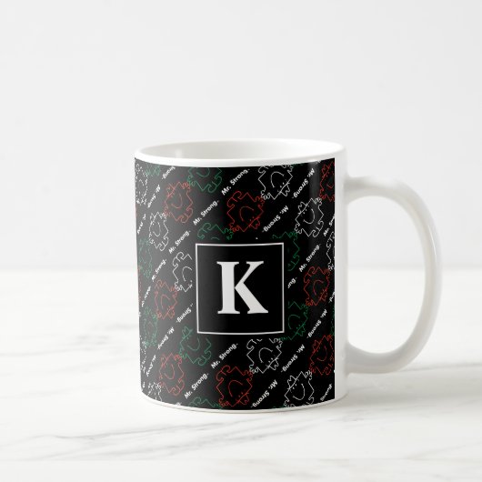 Herr Strong | Rot, Weiß und Grün | Monogramm Kaffeetasse (Rechts)