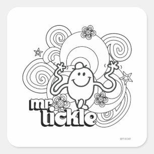 Herr Tickle Schwarze und Weiße Wirbel und Sterne Quadratischer Aufkleber