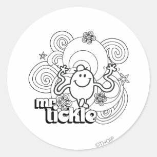 Herr Tickle Schwarze und Weiße Wirbel und Sterne Runder Aufkleber
