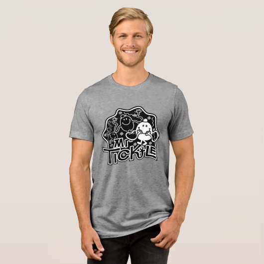 Herr Tickle | Schwarzer und weißer Spaß Tri-Blend Shirt (Vorderseite voll)