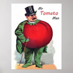 Herr Tomatenmann, lustige Cartoon, Vintage-Illustr Poster