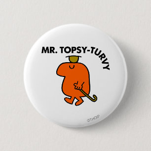 Herr Topsy-Turvy Hut und Spazierstock auf dem Ko Button