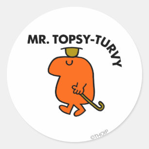 Herr Topsy-Turvy   Updown Hat & Cane Runder Aufkleber