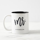 Herr Trendy Script Personalized Zweifarbige Tasse (Links)