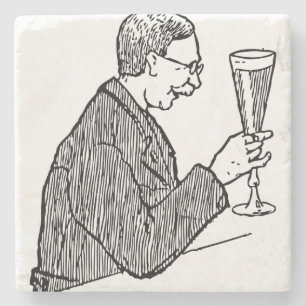 Herr-trinkende Bier-Vintage Illustration Steinuntersetzer