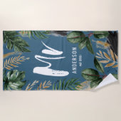 Herr Tropical leaf & typografie blau modern Strandtuch (Vorderseite)