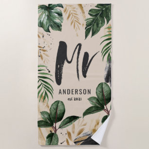 Herr Tropical leaf & typography beach towel Strandtuch