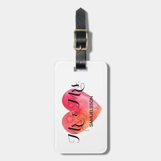 Herr u. Frau Aquarellherz Reise Gepäckanhängers | Gepäckanhänger (Vorderseite vertikal)