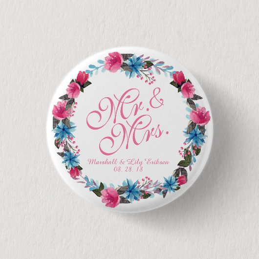 Herr u. Frau Elegant Floral Wedding Button (Vorderseite)