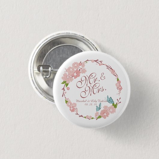 Herr-u. Frau-Elegant Floral Wedding | Button-Knopf Button (Vorne & Hinten)