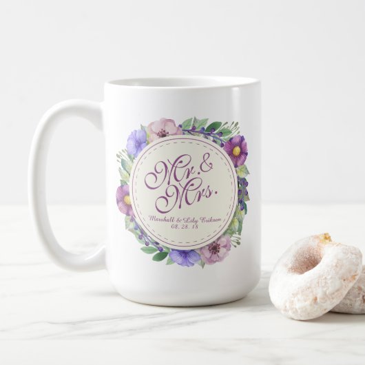 Herr-u. Frau-Elegant Floral Wedding Classic Tasse (Mit Donut)