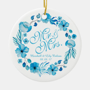 Herr-u. Frau-Floral Watercolor Wedding Keramik Ornament