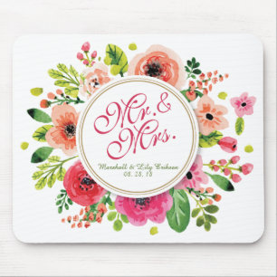Herr u. Frau Floral Watercolor Wedding Mousepad