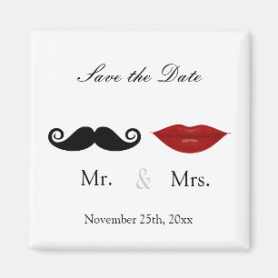 Herr u. Frau Mustache und Lippen - Save the Date Magnet