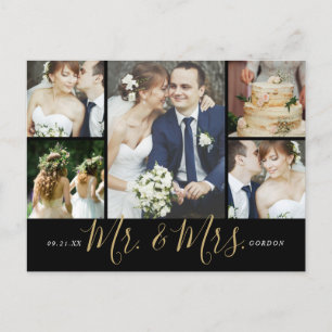 Herr und Frau 5 Foto Collage Wedding Vielen Dank Postkarte