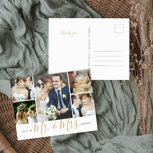 Herr und Frau 5 Foto Collage Wedding Vielen Dank Postkarte