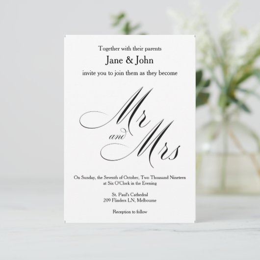 Herr und Frau Basic Wedding Einladung (Stehend Vorderseite)