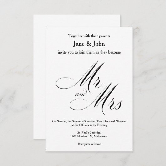 Herr und Frau Basic Wedding Einladung (Vorne/Hinten)