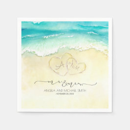 Herr und Frau Beach Hearts Watercolor Serviette