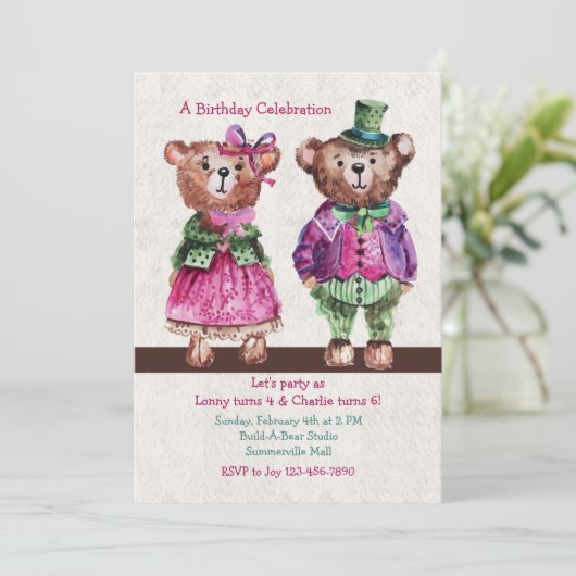 Herr und Frau Bear Einladung (Stehend Vorderseite)