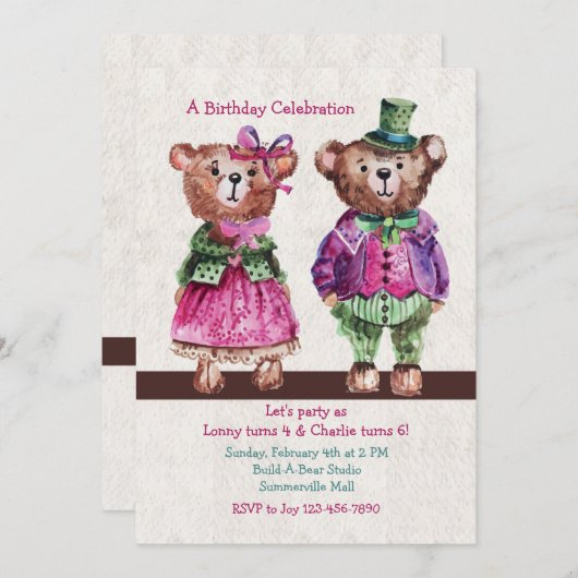 Herr und Frau Bear Einladung (Vorne/Hinten)