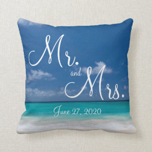 Herr und Frau Blue Beach Wedding Pillows Kissen