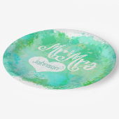 Herr und Frau Blue Green Watercolor Style Pappteller (Schrägansicht)