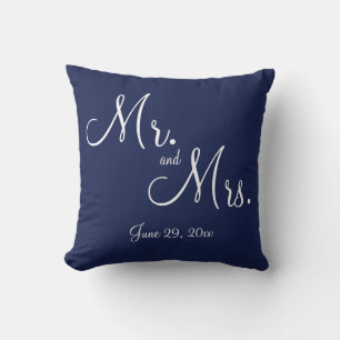 Herr und Frau Blue Nautical Hochzeit Kissen