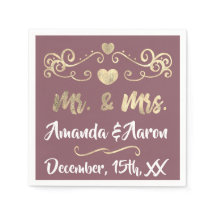 Herr und Frau Blush Mauve White Hearts Name Golden