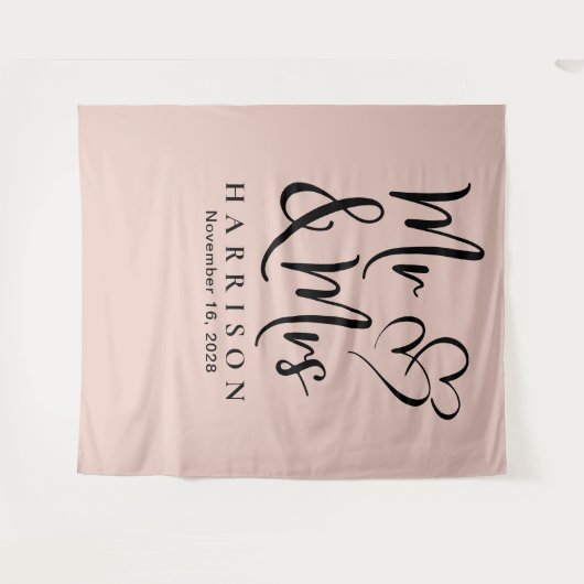 Herr und Frau Blush Pink Wedding Wandteppich (Vorderseite (Horizontal))