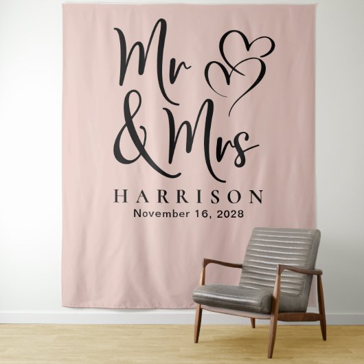 Herr und Frau Blush Pink Wedding Wandteppich (Beispiel)