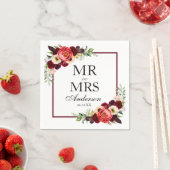Herr und Frau Boho Burgundy Floral Wedding Serviette (Beispiel)
