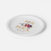 Herr und Frau Burgund und Flotte Typografie Pappteller (Schrägansicht)