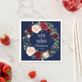 Herr und Frau Burgundy Floral Blue Wedding Serviette (Beispiel)