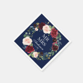 Herr und Frau Burgundy Floral Blue Wedding Serviette (Ecke)