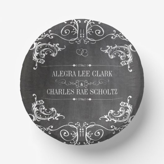 Herr und Frau Chalkboard Style Extravagant Borders Pappteller (Vorderseite)