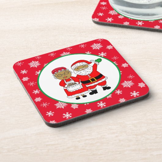 Herr und Frau Claus, afroamerikanischer Weihnachts Getränkeuntersetzer (Linke Seite)