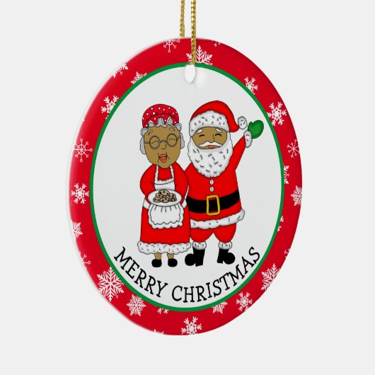 Herr und Frau Claus, afroamerikanischer Weihnachts Keramik Ornament (Rechts)