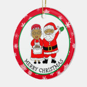 Herr und Frau Claus, afroamerikanischer Weihnachts Keramik Ornament (Links)