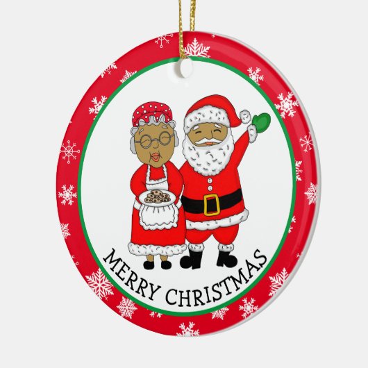 Herr und Frau Claus, afroamerikanischer Weihnachts Keramik Ornament (Links)
