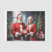 Herr und Frau Claus bieten Geschenke an Seidenpapier (Vorderseite)