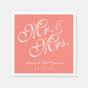 Herr und Frau Coral Pink Wedding Paper Napkins Serviette