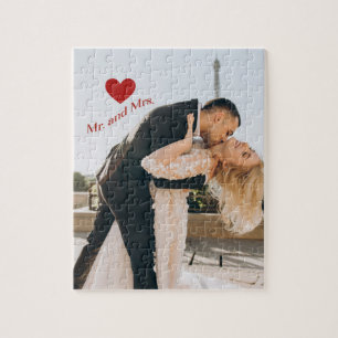 Herr und Frau Custom Foto Red Sparkle Heart Puzzle