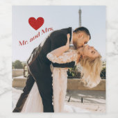 Herr und Frau Custom Foto Red Sparkle Heart Weinetikett (Einzelnes Label)