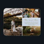 Herr und Frau Dankeschön Foto Collage Blue und Gol Magnet<br><div class="desc">Das blaue und goldene Drehbuch "Mr. and Mrs." ist ein Dankeschön an Magnete, die drei Ihrer liebsten Fotos enthalten. Zeigen Sie Ihrer Familie und Ihren Freunden Ihre Wertschätzung für die Teilnahme an Ihrer Hochzeitsfeier mit einem dieser schönen Keepsakes. Passen Sie Ihre kurzen Nachrichten und Namen an. Kontaktieren Sie mich über...</div>