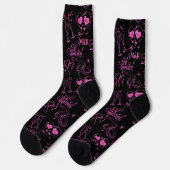 Herr und Frau Doodle Just Married Pink Monogram So Socken (Linkes Detail)